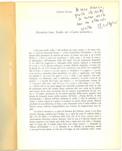 Libro, pubblicazione d epoca 1984 Giorgio FICARA Silenziosa luna. Studio sul Canto notturno Invio AUTOGRAFO 1