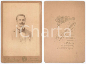 Fotografia d epoca originale 1890 ca MILANO Ritratto maschile  Busto Foto Paolo BELLORINI 11x16 cm 1