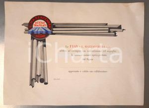 Oggetto da collezione cartaceo 1950 ca MILANO  FIAV S.p.a. L. MAZZACCHERA Acciai  Attestato non compilato 1