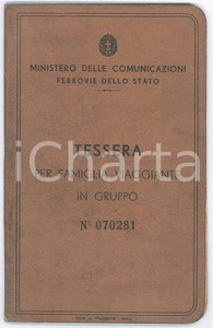 Oggetto da collezione cartaceo 1938 FERROVIE DELLO STATO Tessera per famiglia viaggiante in gruppo BRIANZI 1