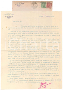 Manoscritto, lettera originale 1925 MILANO Capomastro Antonio DEL GROSSO  Affitti alti e speculazione in cittÃ  1