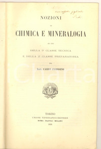 Libro, pubblicazione d epoca 1896 Carlo PEROSINO Nozioni di chimica e mineralogia Invio AUTOGRAFO 1