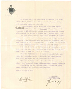Documento originale, autentico 1933 BRESCIA  MORCELLIANA Contratto A Roberto WEISS per scritto su LEOPARDI 1