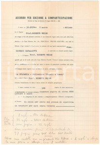 Documento originale, autentico 1938 MILANO Fratelli Treves  Contratto a Roberto WEISS per libro sulla Bulgaria 1