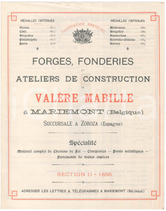 1885 MARIEMONT (B) Forges et Fonderies Valère MABILLE - Brochure fers poutrelles