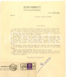 Autografo originale 1939 MILANO Lettera Francesco CARNELUTTI a un collega giurista Autografo 1