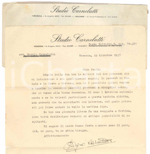 Autografo originale 1937 VENEZIA Lettera Sergio CARNELUTTI in vacanza a Cortina Autografo 1
