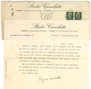 Autografo originale 1936 VENEZIA Lettera Sergio CARNELUTTI sulla caccia alla lepre Autografo 1