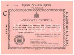 Oggetto da collezione cartaceo 1947 ROMA Basilica S. PAOLO  Invito per assistere alla Cappella Papale 1 1