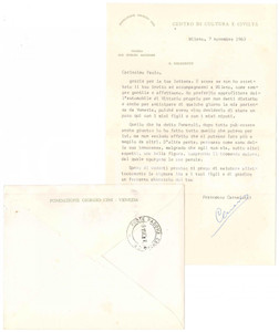 Autografo originale 1963 MILANO Lettera Francesco CARNELUTTI in difesa di Fenaroli AUTOGRAFO 1