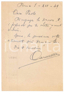 Autografo originale 1949 ROMA Cartolina Francesco CARNELUTTI per ringraziamento  AUTOGRAFO 1