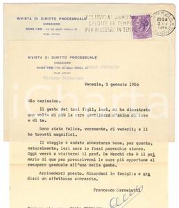 Autografo originale 1956 VENEZIA Lettera Francesco CARNELUTTI per ringraziamento  AUTOGRAFO 1