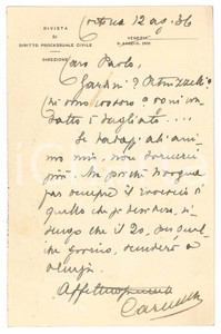 Autografo originale 1936 CORTINA D AMPEZZO Cartolina Francesco CARNELUTTI a un amico Autografo 1