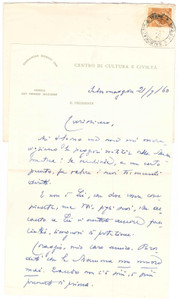 Autografo originale 1960 SALSOMAGGIORE Lettera Francesco CARNELUTTI per condoglianze AUTOGRAFO 1