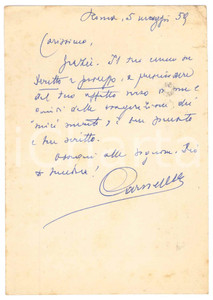 Autografo originale 1959 ROMA Cartolina Francesco CARNELUTTI per ringraziamento Autografo 1