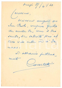 Autografo originale 1960 VENEZIA Francesco CARNELUTTI  Auguri per onomastico Autografo 1