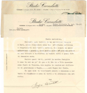 Autografo originale 1937 VENEZIA Lettera Sergio CARNELUTTI di ritorno da un viaggio Autografo 1