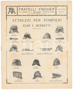 Materiale pubblicitario d’epoca 1933 MILANO Via Lazzaretto 17 Fratelli FISCHER Attrezzi per pompieri Listino 1