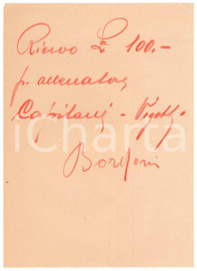 Autografo originale 1938 CICLISMO MILANO Ricevuta Adolfo BORDONI per allenatore AUTOGRAFO 1