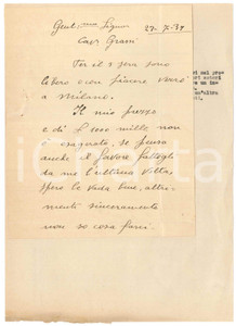 Autografo originale 1938 CICLISMO BOLOGNA Lettera Bruno LOATTI per ingaggio a Milano  AUTOGRAFO 1