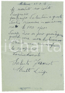 Autografo originale 1938 CICLISMO MILANO Luigi MUTTI conferma una gara al Vigorelli  AUTOGRAFO 1