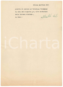 Autografo originale 1938 CICLISMO MILANO Carlo MORETTI accetta una gara al Vigorelli  AUTOGRAFO 1