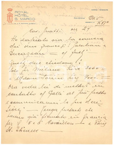 Autografo originale 1938 CICLISMO RAVENNA Lettera Antonio GAVIRATI per ingaggio ciclisti AUTOGRAFO 1