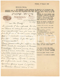 Autografo originale 1938 CICLISMO NAPOLI Lettera Antonio GAVIRATI per ingaggio ciclisti AUTOGRAFO 1