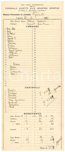 Documento originale, autentico 1940 CICLISMO MILANO Velodromo VIGORELLI  Personale in servizio Cassieri 1