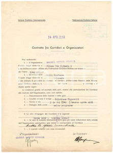 Autografo originale 1940 CICLISMO MILANO VIGORELLI  Contratto ingaggio Willy KAUFMANN Autografo 1