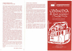 Materiale pubblicitario d’epoca 1985 SARONNO TEATRO  GRUPPO PALCOSCENICO Commedia di dieci vergini  Pieghevole 1