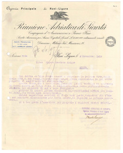 Documento originale, autentico 1919 NOVI LIGURE Riunione Adriatica SicurtÃ   Lettera assicurazione familiare 1