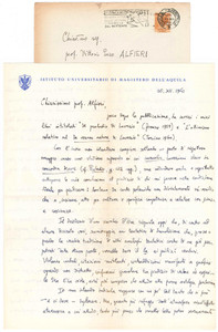 Autografo originale 1960 L AQUILA Lettera Francesco GIANCOTTI a Vittorio Enzo ALFIERI Autografo 1