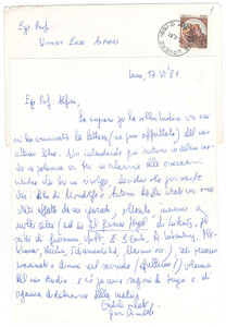 Autografo originale 1981 LOVERE BG Lettera Giacomo RINALDI a Vittorio Enzo ALFIERI Autografo 1
