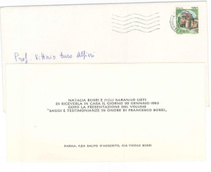 Oggetto da collezione cartaceo 1983 PARMA Invito Natalia BORRI  Ricevimento per volume su Francesco Borri 1