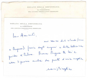 Autografo originale 1980 ca ROMA DC Biglietto senatore Antonio BISAGLIA  AUTOGRAFO 1
