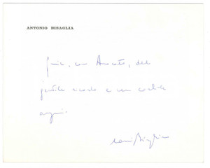 Autografo originale 1980 ca DEMOCRAZIA CRISTIANA Biglietto Antonio BISAGLIA  AUTOGRAFO 1
