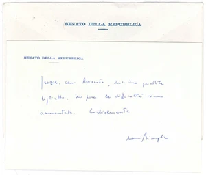 Autografo originale 1983 ROMA DC Biglietto senatore Antonio BISAGLIA per ringraziamento AUTOGRAFO 1
