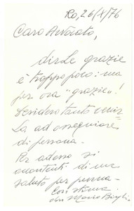 Autografo originale 1976 ROVIGO Don Mario BISAGLIA  Lettera di ringraziamento Autografo 1