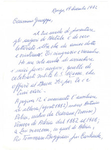 Autografo originale 1982 ROVIGO Lettera don Mario BISAGLIA  Messa di Natale  Autografo 1