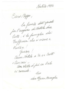Autografo originale Natale 1984 ROVIGO Don Mario BISAGLIA  Lettera di auguri  Autografo 1