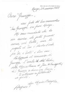 Autografo originale 1985 ROVIGO Don Mario BISAGLIA  Lettera per onomastico  Autografo 1
