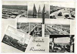 Cartolina originale da collezione 1962 RICCIONE Vedutine con barca a vela BIORO Olio solare   Cartolina FG VG 1