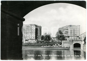 Cartolina originale da collezione 1960 ca TORINO Palazzi dell editrice S.A.I.E. visti dal fiume Po  Cartolina FG 1