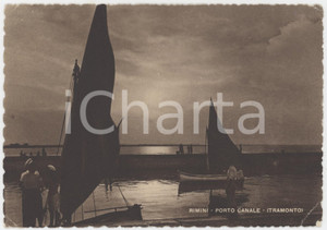 Cartolina originale da collezione 1950 RIMINI Porto Canale al tramonto  Cartolina ANIMATA FG VG 1