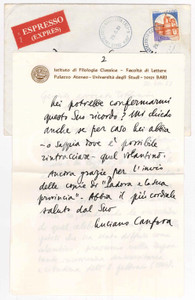 Autografo originale 1983 BARI Luciano CANFORA sulla Lettera aperta di Concetto Marchesi Autografo 1
