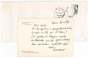 Autografo originale 1987 BARI Cartolina Luciano CANFORA  Ringraziamento  Autografo 1