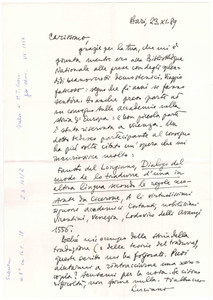 Autografo originale 1989 BARI Luciano CANFORA folgorato da opera di Fausto Del Longiano AUTOGRAFO 1