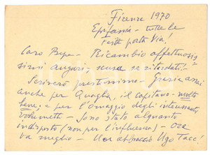 Autografo originale 1970 FIRENZE Prof. Ugo STOPPATO  Cartolina per auguri AUTOGRAFO 1