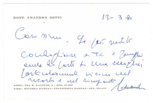 Autografo originale 1980 PADOVA Leandro SOTTI  Biglietto per condoglianze  Autografo 1